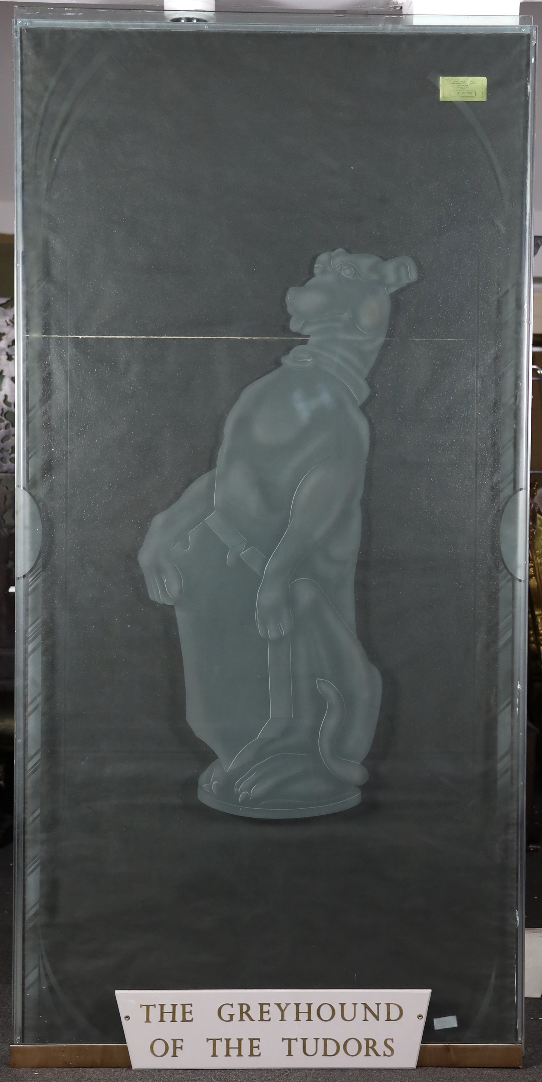 A set of six large cut and etched glass door panels 112cm wide, 230cm high